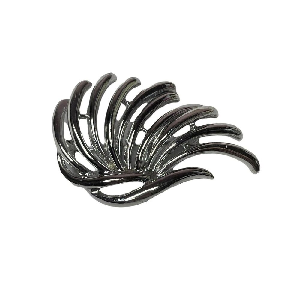 Vintage Silver Tone Leafy Fan Looking Open Work Brooch Pin 2.5”